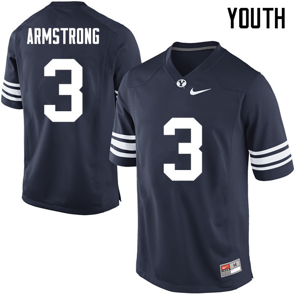 Youth #3 Isaiah Armstrong BYU Cougars College Football Jerseys Sale-Navy - Click Image to Close